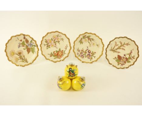 A set of four Royal Worcester floral decorated Dessert Plates, 22cms (8 1/2) one as is; together with a rare Royal Worcester 