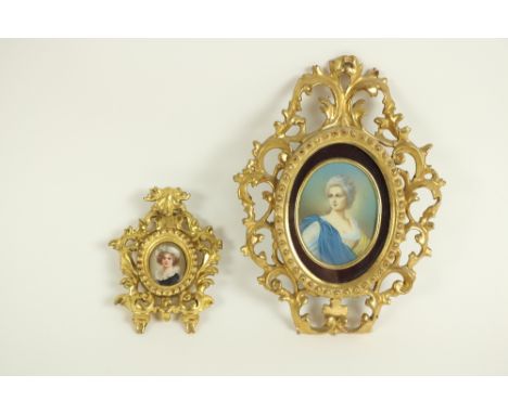 A 19th Century oval Miniature Portrait "Young Girl,"&nbsp;indistinctly signed, in ornate carved Florentine frame, 5cms (2") t