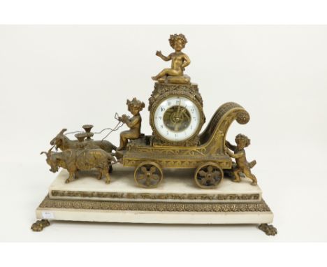 An exceptional French ormolu and white marble Mantle Clock, by Samuel Marti Paris, c. 1900, the case in the form of a four wh