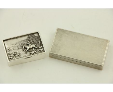 A machine turned rectangular&nbsp;silver Snuff Box, London 1919, 8cms (3 1/4"); together with a Continental rectangular silve