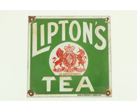 A Vintage style 'Liptons Tea' enamel Advertising Sign, by Wood &amp; Penfold Ltd., London East, approx. 30cms x 30cms (12" x 
