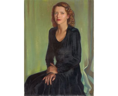 Ricardo Bensaúde (1894-1974)Portrait of  Maria Emília Fernandes Borges, countess of CovilhãOil on canvasSigned and dated 1949