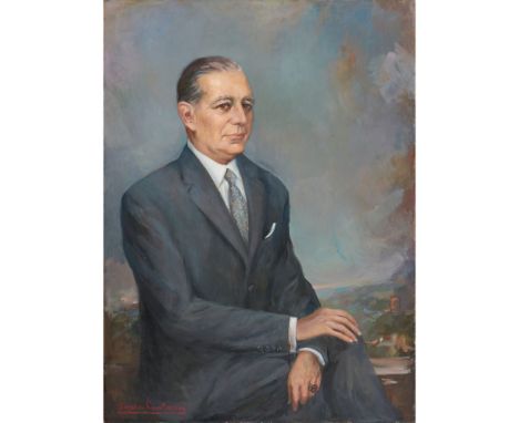 Sasha Lautman (XX)Portrait of Júlio Anahory de Quental Calheiros, count of Covilhã (1899-1970)Oil on canvasSigned117,5x87 cm