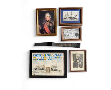 Lord Nelson & HMS Victory Red Ensign Royal Arms Flag Display items relating to Nelson and the Victory including portrait prin