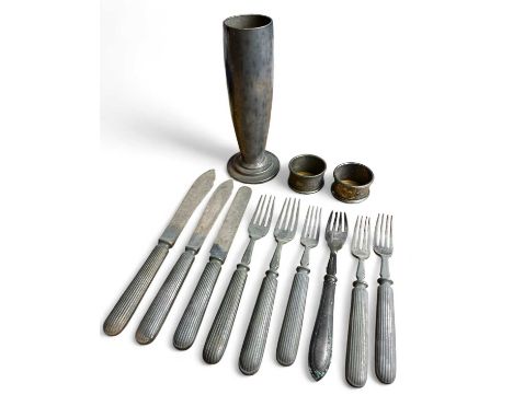White Star Line Three knives and six forks, each crested and a napkin ring together with a Cunard White star vase and a secon