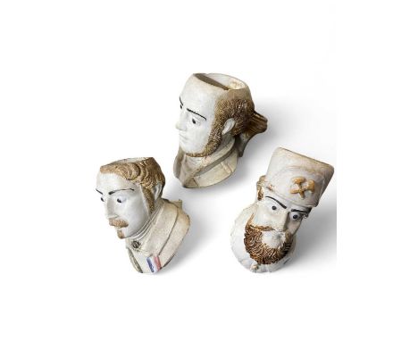 Three novelty clay pipe heads Likely 19th century, depicting gentlemen's character heads.Please see extra images for maker's 
