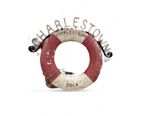 Charlestown A Charlestown Dock life ring and a wrought iron Charlestown arch 123cm wide