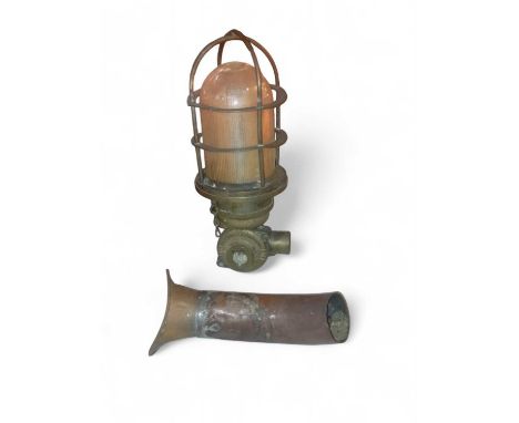 SNS Konig, Scapa Flow Shipwreck A brass cage lamp and a voice pipe from a gun turret. Glass in good condition, 31.5cm in leng