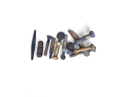 Charlestown Heritage Collection  Leather workers roulettes and related tools together with a patent red plastic table lighter