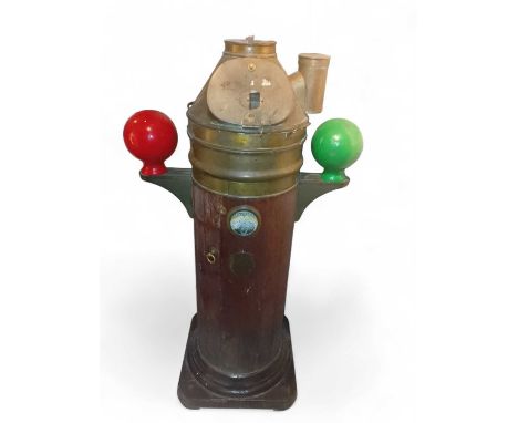 Steamship Compass Binnacle  Brass-mounted wooden binnacle compass, labelled Kelvin, Bottomley & Baird Ltd, 16-20 Cambridge St