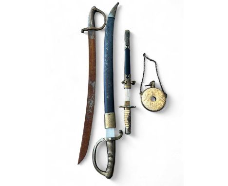 Charlestown Heritage Collection Two briquet type swords (one with scabbard), a dirk and a powder flaskThese are likely to be 