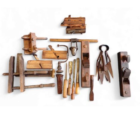 A large collection of vintage carpentry tools Including chisels, planers, drills, routers &amp;c. &amp;c., in one large box.