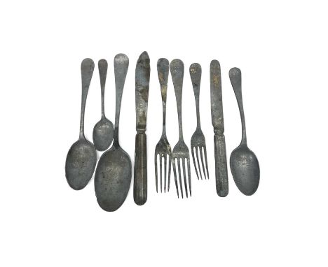 SS Aurania 1918, Isle of Mull Nine pieces of silver cutlery  Each with Cunard crest. The unused silver cutlery sets found by 