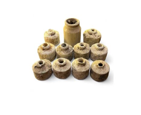 Santo Andre, Cape Verde 1856  Ten ceramic ink pots together with one other ceramic pot.SANTO ANDRE - 1856 Cape Verde legend h