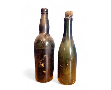 Cunard Line SS. Aurania, sunk off The Isle of Mull, 1918 A half-bottle of champagne  Together with one further empty bottle o