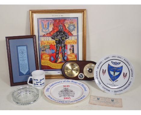 A framed S.A.S. Print 'The Fifth of May' signed by Roy Thomasson, a framed S.A.S. Regimental Prayer, two Commemorative Plates