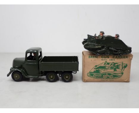 An unboxed Britains No.1334 Army Lorry with driver and a boxed Britains Bren Gun Carrier, both Ex. box poor 