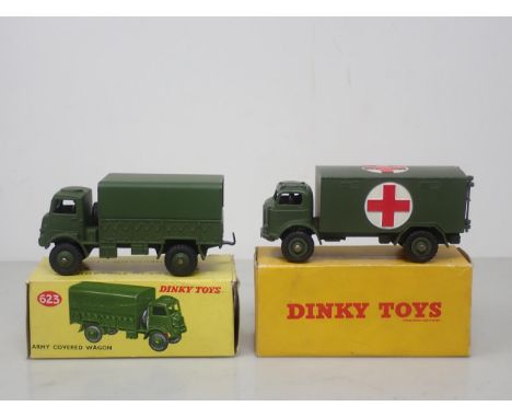 A boxed Dinky Toys No. 623 Army Covered Wagon and a boxed No.626Military Ambulance 