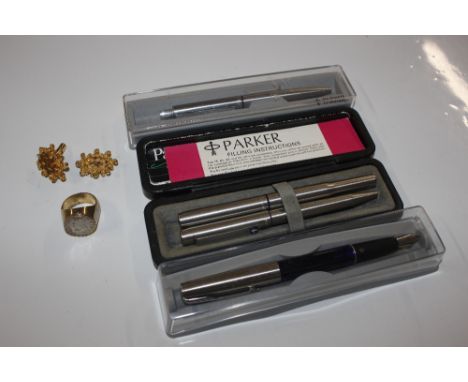 A quantity of various pens, dress ring etc. 