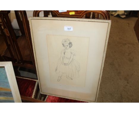 Mark E Rider, pencil signed sketch of a baby ballerina 