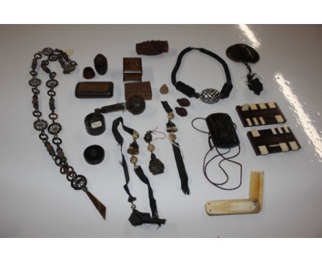 Two Camden whist markers; an Oriental carved snuff box; various other Oriental items including an Inro etc