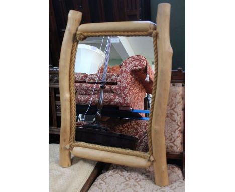 Modern wood and rope framed wall mirror