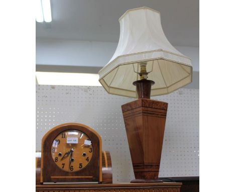 An Art Deco clock, table lamp &amp; shade