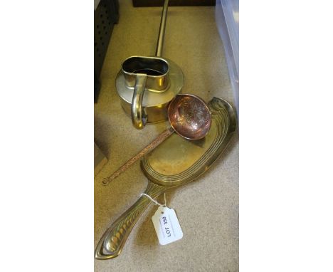 A vintage brass watering can, Arts &amp; Crafts copper ladle &amp; brass crumb-scoop by Carl Deffner, ~Esslingen, Germany