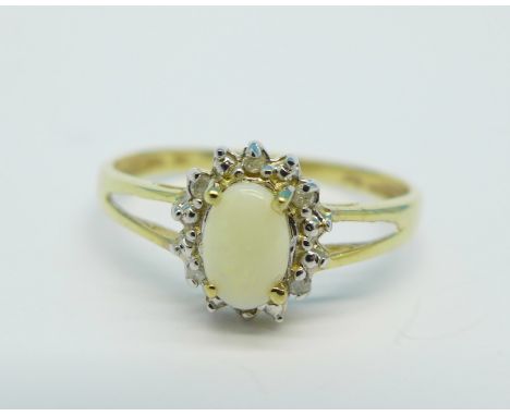 A 9ct gold, opal and diamond ring, 1.1g, O