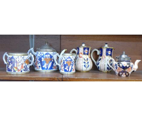 A collection of Imari including a three piece tea service, spout a/f, (6)