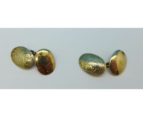 A pair of 9ct gold cufflinks, Chester 1893/94, (date letters K and L), 5.9g