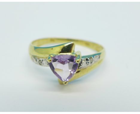 A 9ct gold, amethyst and diamond ring, 1.2g, O