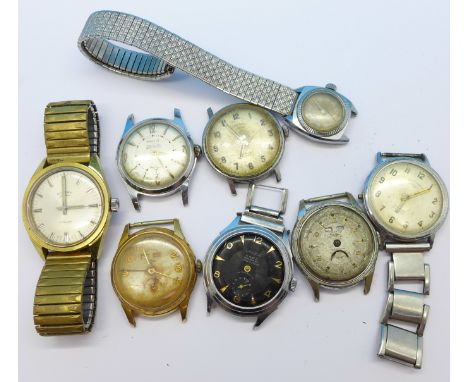 A collection of watches including Rotary moon calendar, a/f, and three Rotary Union Special watches and Lanica