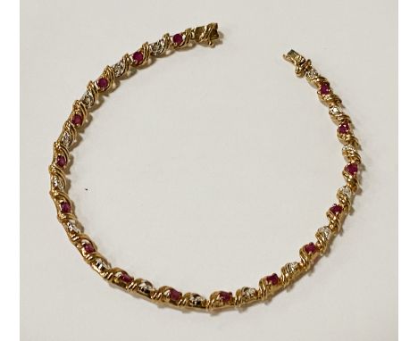 9CT GOLD RUBY &amp; DIAMOND BRACELET - 18CM - 5.7 GRAMS APPROX