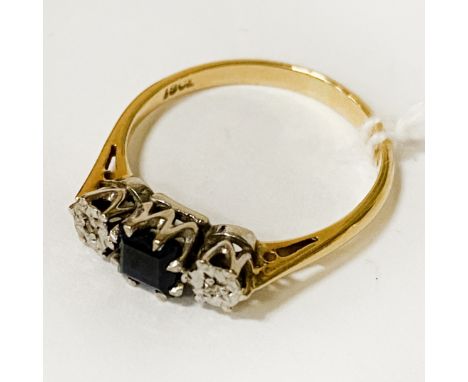 18 CARAT GOLD DIAMOND SAPPHIRE RING - SIZE K - 2.2 GRAMS APPROX