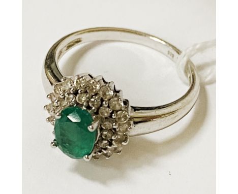 14CT EMERALD &amp; DIAMOND HALO RING SIZE M/N - 3.7 GRAMS APPROX