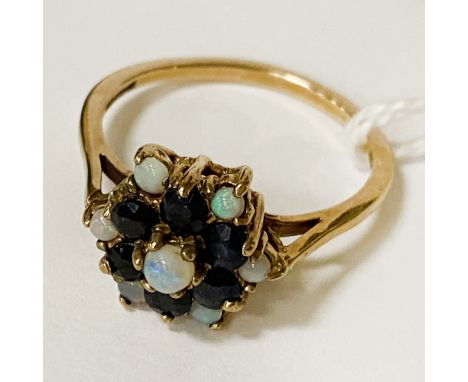 9CT GOLD OPAL &amp; SAPPHIRE RING - SIZE N / O - 2.4 GRAMS APPROX