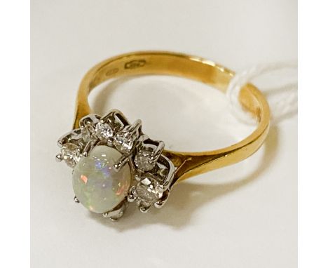 18CT GOLD DIAMOND OPAL RING 3.6 GRAMS APPROX SIZE N - 3.7 GRAMS APPROX