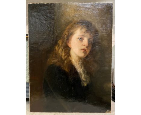 ATTRIBUTED TO JAMES SANT - PORTRAIT OF A YOUNG MAN - OIL ON CANVAS 39CM X 30CM