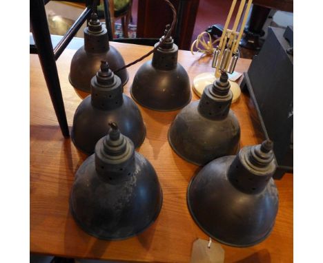 A set of six industrial copper ceiling light shades 