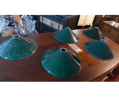 A set of five green glass snooker light shades 