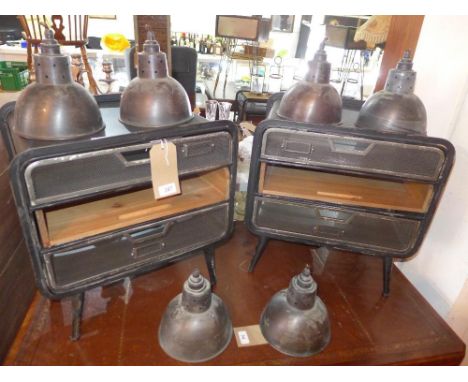 A set of six industrial copper ceiling light shades 