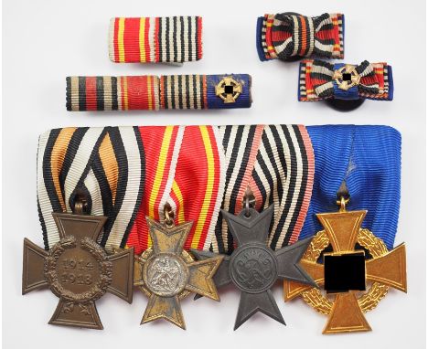 Baden: Ordenschnalle mit 4 Auszeichnungen.1.) Ehrenkreuz für Kriegsteilnehmer, 2.) Baden: Kriegsverdienstkreuz, 3.) Preussen: