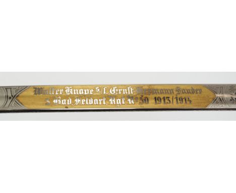 Baden: Artillerie Extra-Säbel - Geschenksäbel 3. Badisches Feldartillerie-Regiment Nr. 50.Blanke Klinge, beidseitige Zierätzu