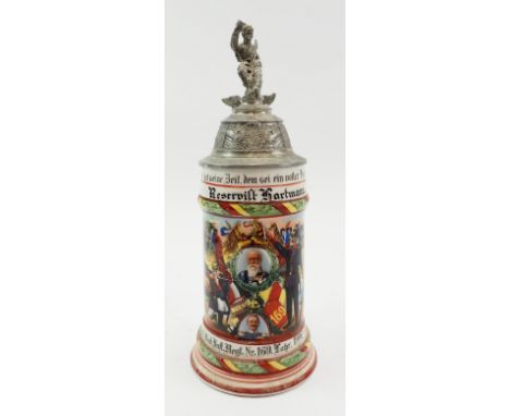 Baden: Reservistenkrug eines Reservisten der 3. Comp. 8. Badisches Infanterie-Regiment Nr. 169  - Lahr 1906/08.Umdruckmotiv, 