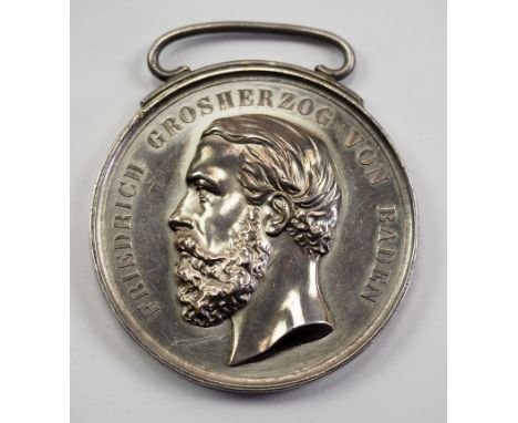Baden: Silberne Verdienstmedaille, Großherzog Friedrich.Silber, am späteren Bande.Zustand: I-II