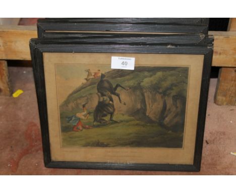A SET OF SIX FRAMED VINTAGE HUNTING PRINTS 