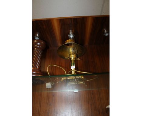 A CONVERTED BRASS ORIENT EXPRESS OIL LAMP 