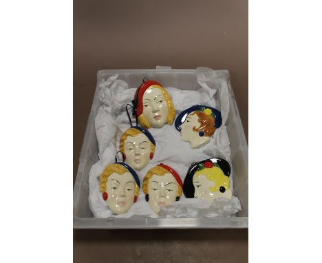 SIX CERAMIC MOORLAND POTTERY ART DECO WALL HANGING BUSTS