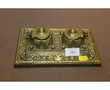 A BRASS DOUBLE INKWELL